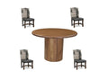 Five Piece Brown Round Solid Wood Dining Set with Four Chairs