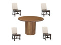Five Piece Brown Round Solid Wood Dining Set with Four Chairs