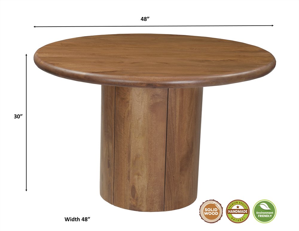 Five Piece Brown Round Solid Wood Dining Set with Four Chairs