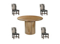 Five Piece Brown Round Solid Wood Dining Set with Four Chairs