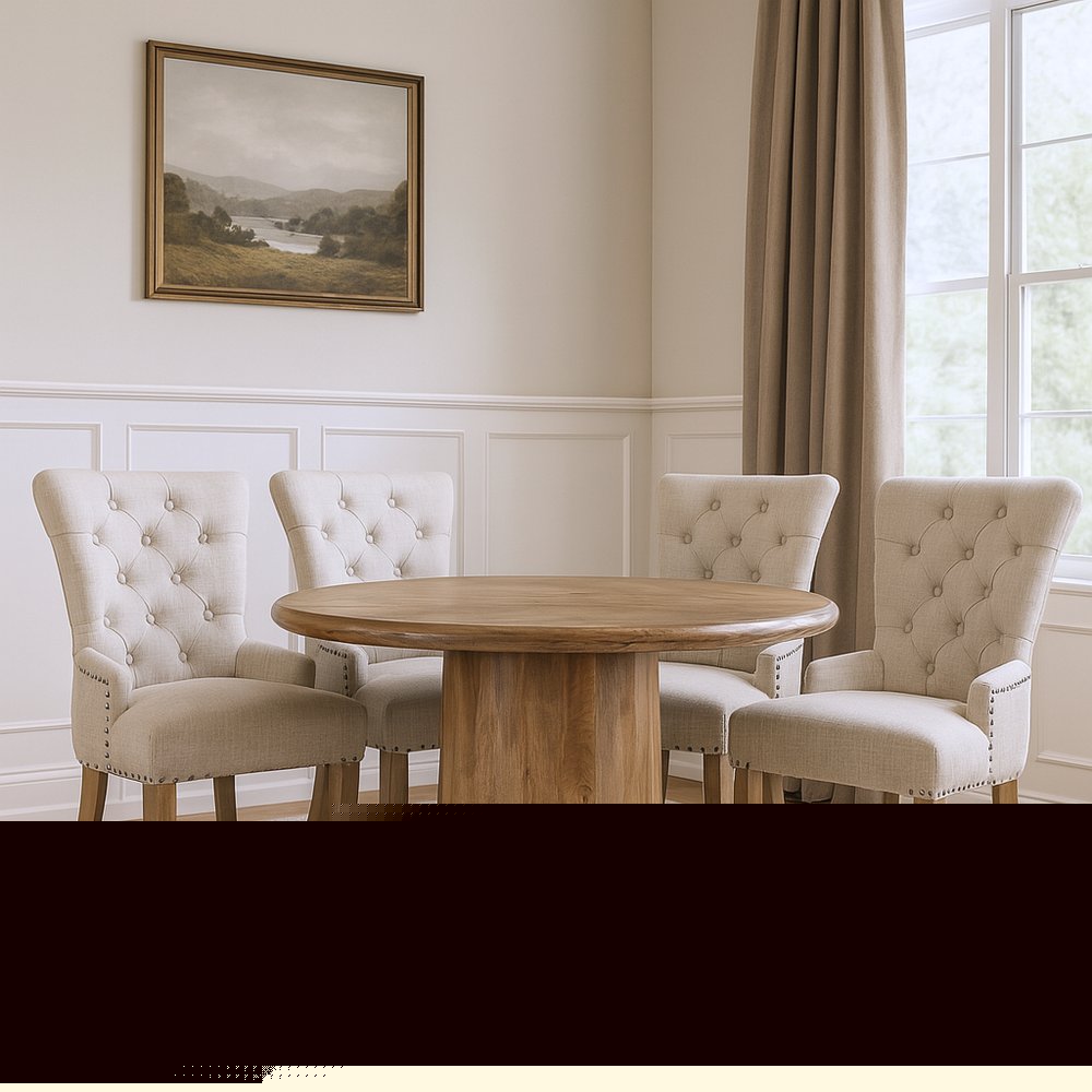 Five Piece Brown Round Solid Wood Dining Set with Four Chairs