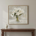 White Flower Bouquet Silver Floater Frame Wall Art