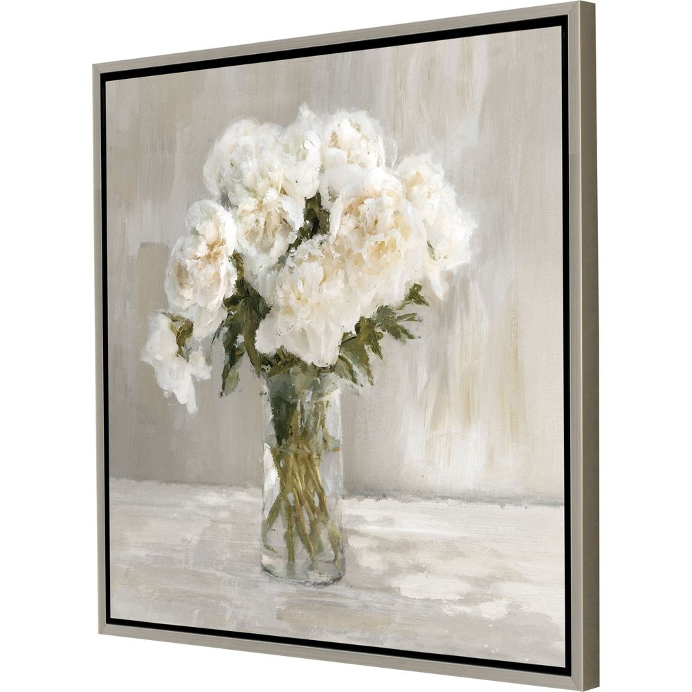 White Flower Bouquet Silver Floater Frame Wall Art