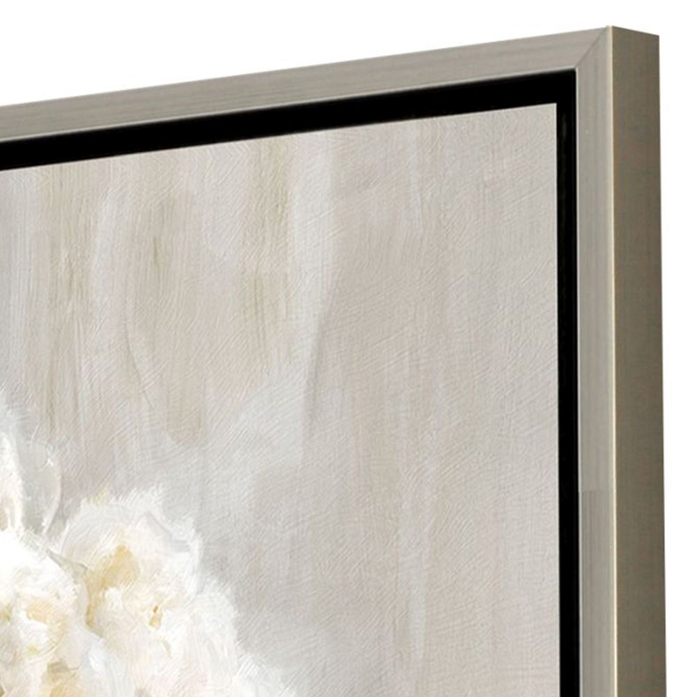 White Flower Bouquet Silver Floater Frame Wall Art