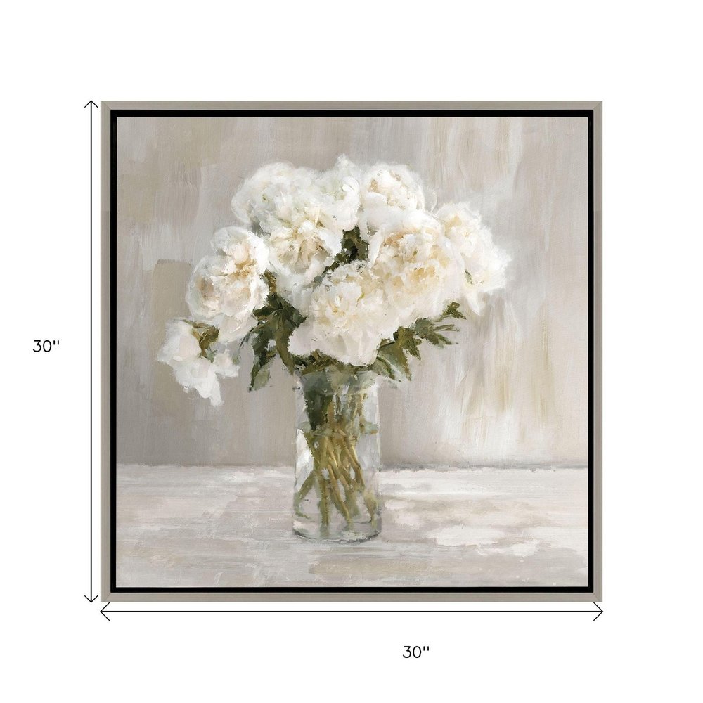 White Flower Bouquet Silver Floater Frame Wall Art