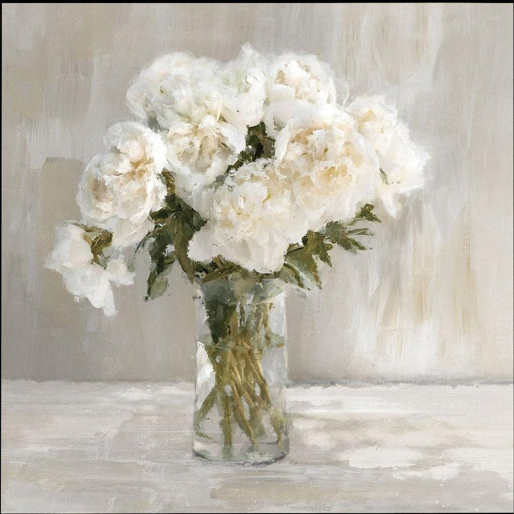 White Flower Bouquet Silver Floater Frame Wall Art