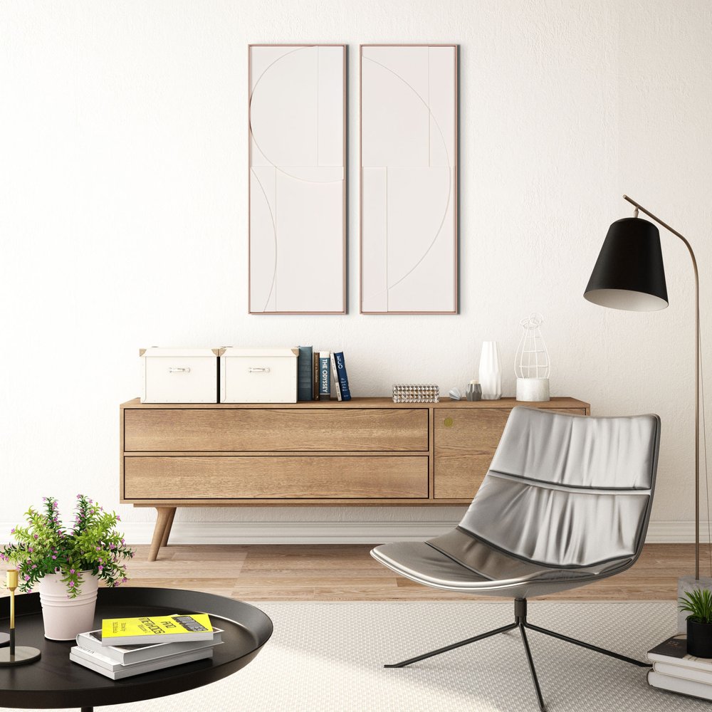 White Geo Brown Shadowbox Wall Art