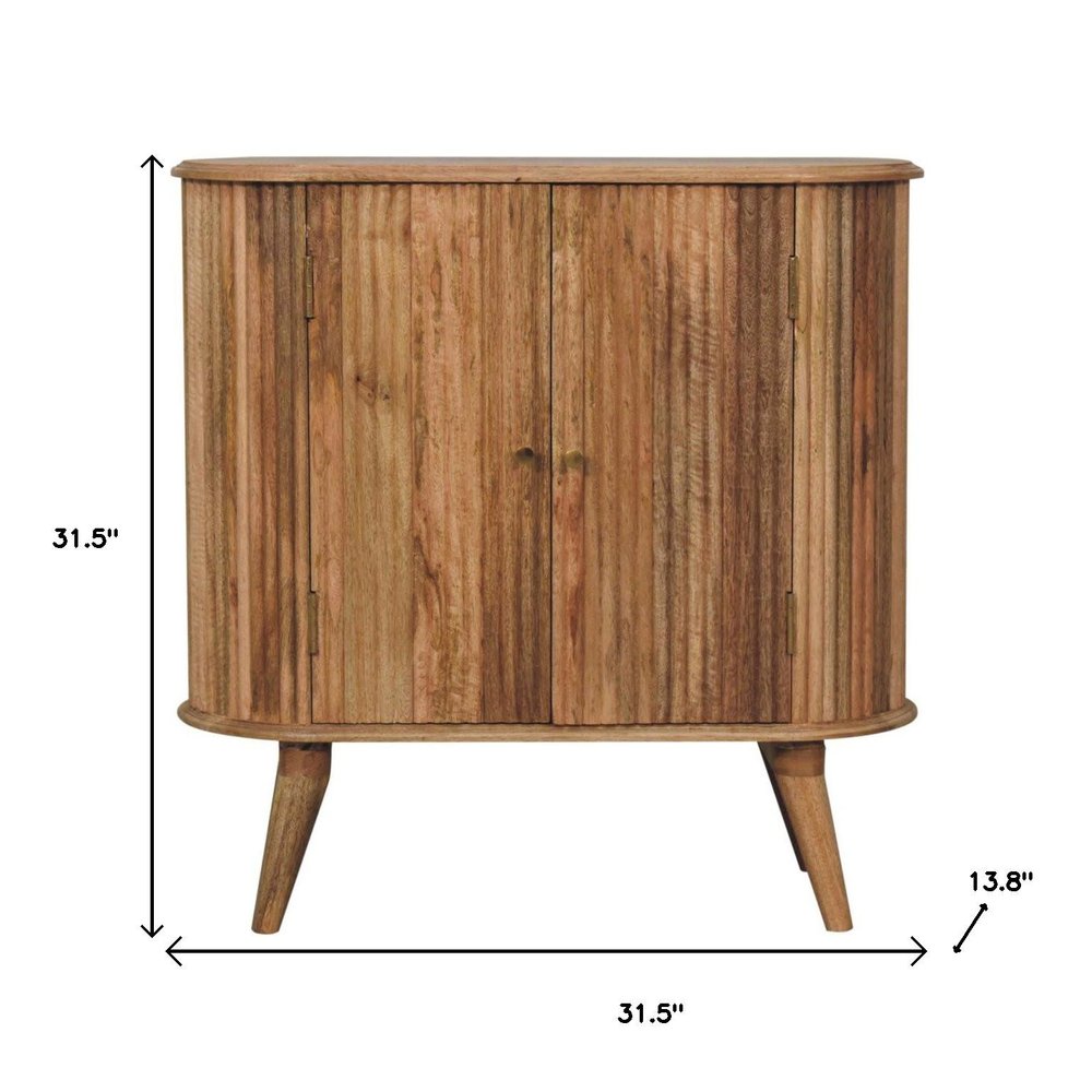 32" Brown Solid Wood Oval Ribbed Texture Cabinet With Two Doors