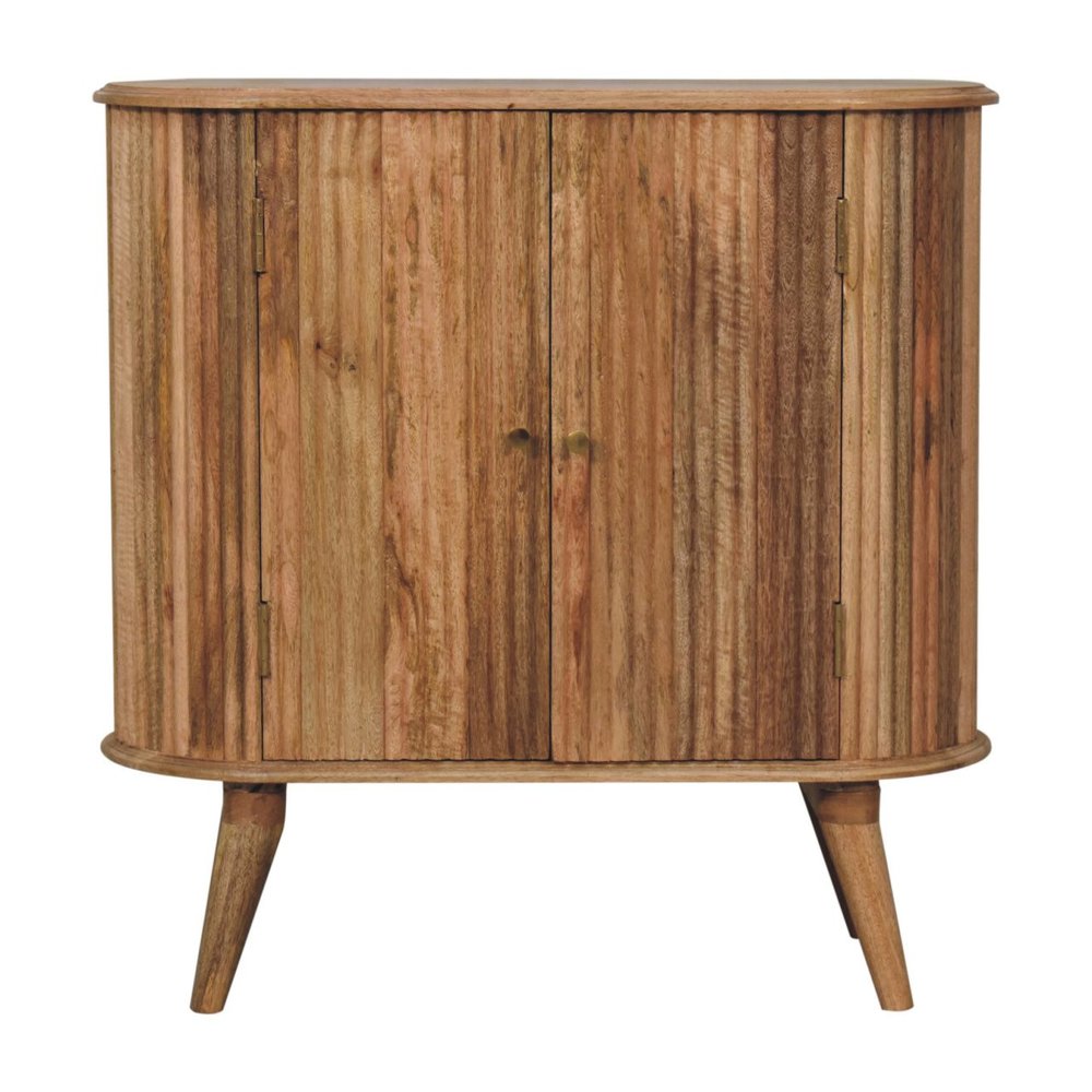 32" Brown Solid Wood Oval Ribbed Texture Cabinet With Two Doors