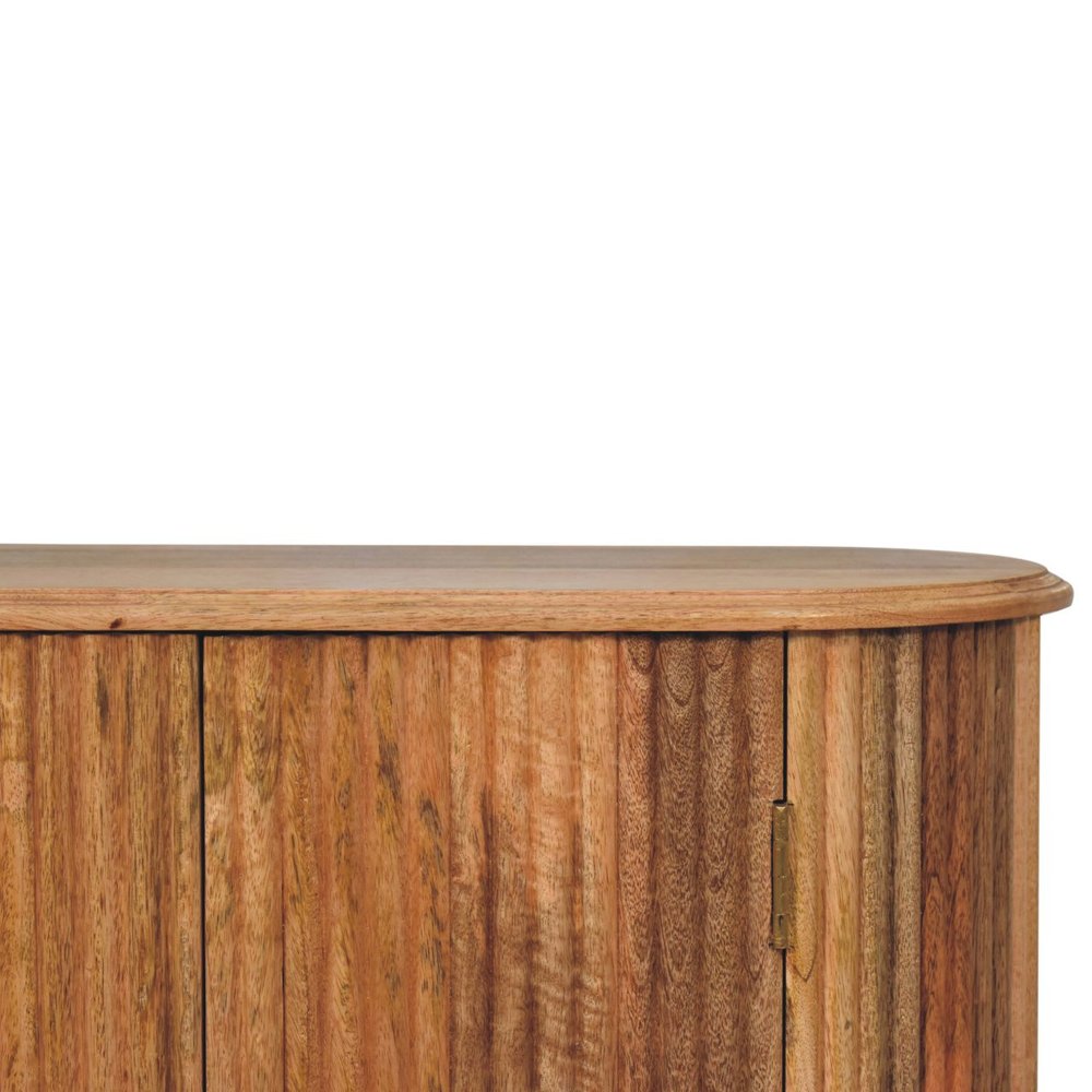 32" Brown Solid Wood Oval Ribbed Texture Cabinet With Two Doors