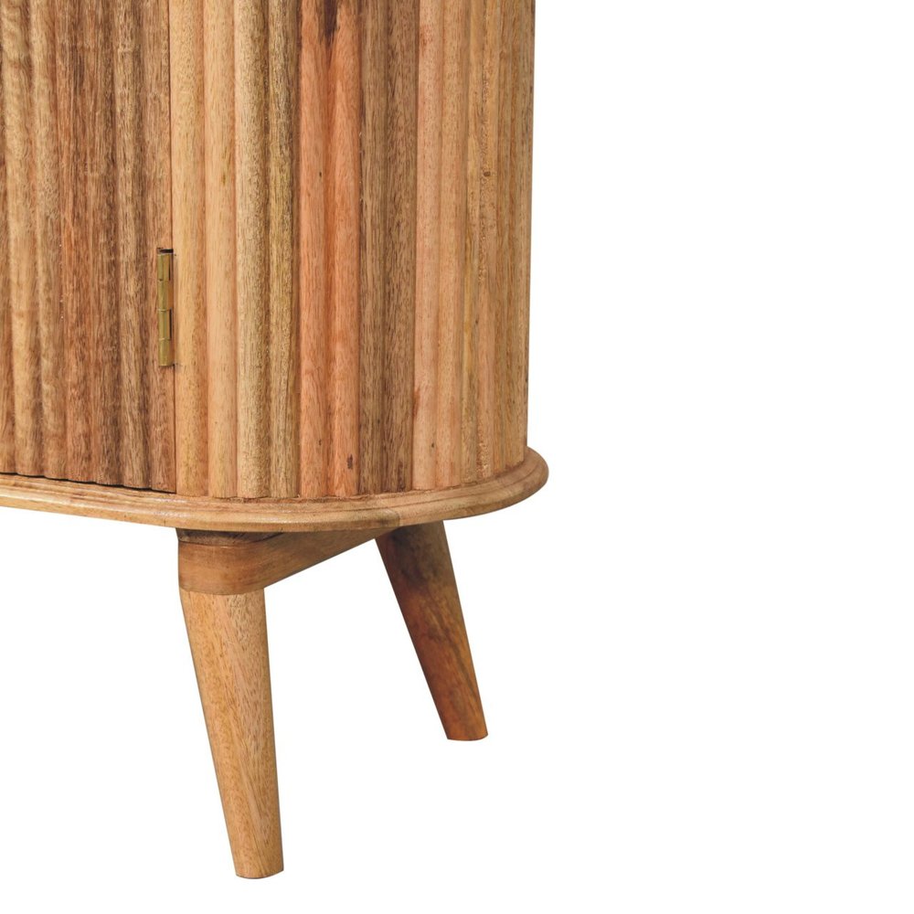 32" Brown Solid Wood Oval Ribbed Texture Cabinet With Two Doors
