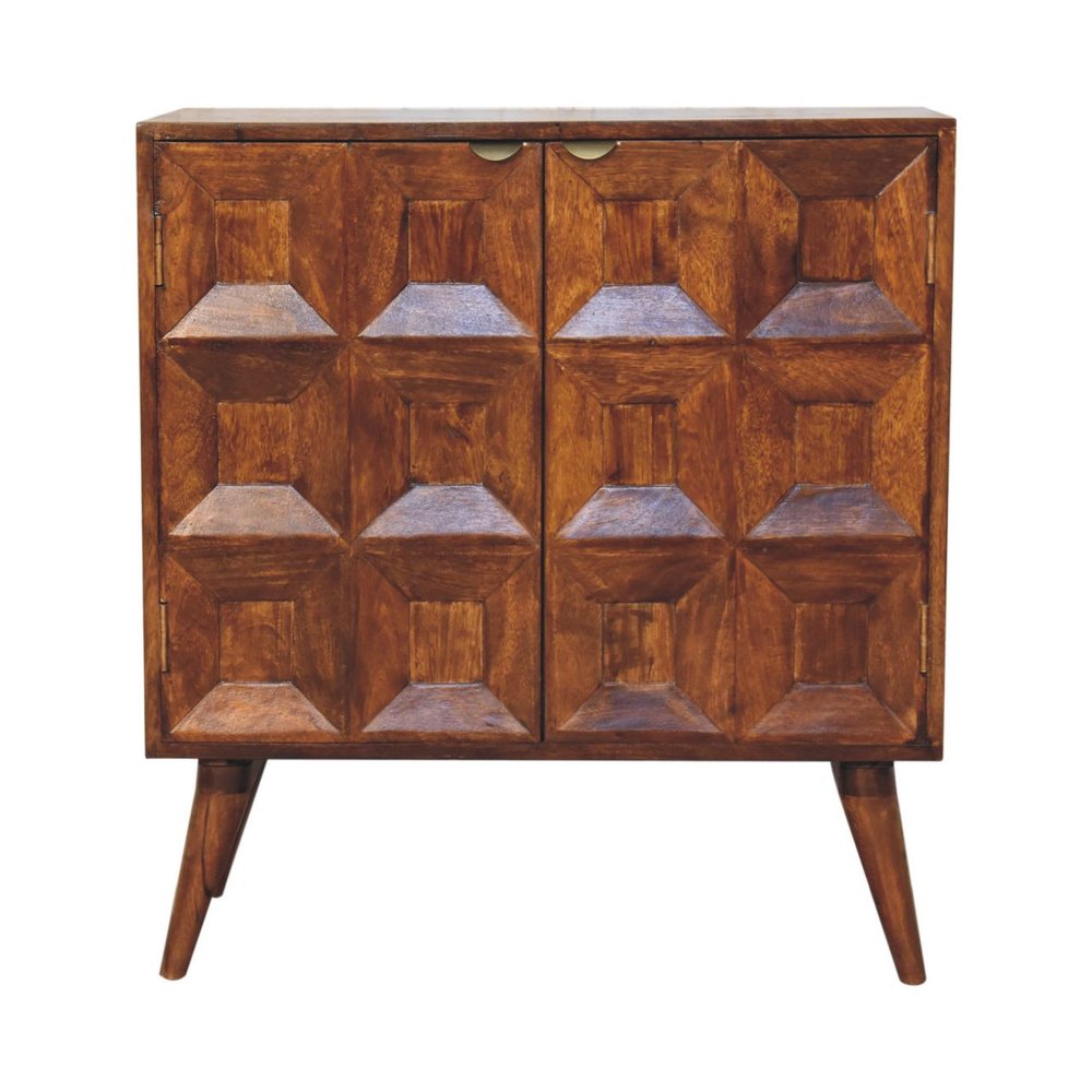 32" Chestnut Solid Wood Textured Door Accent Cabinet With Two Doors