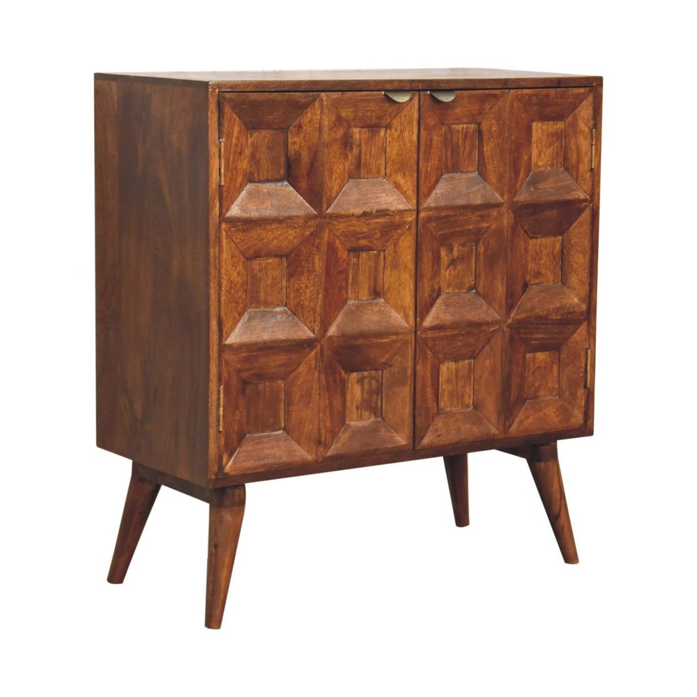 32" Chestnut Solid Wood Textured Door Accent Cabinet With Two Doors
