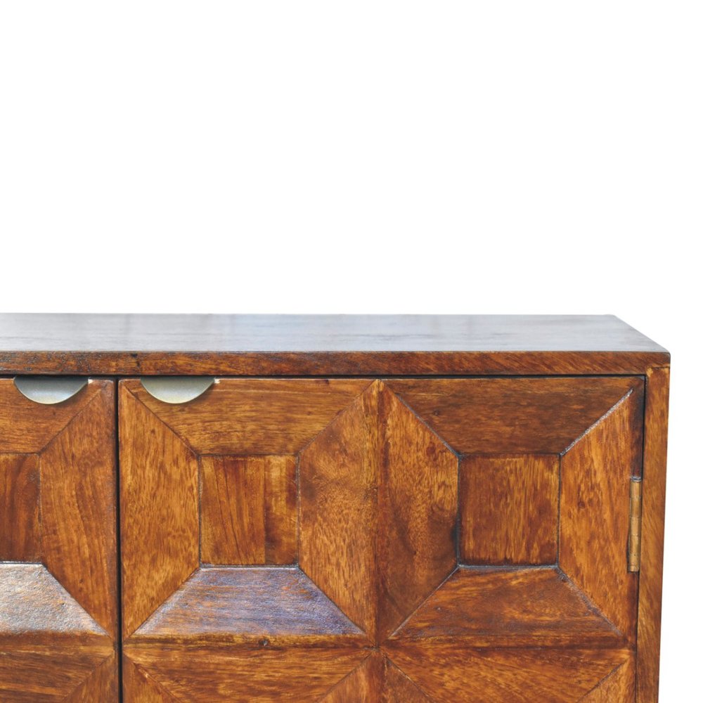32" Chestnut Solid Wood Textured Door Accent Cabinet With Two Doors
