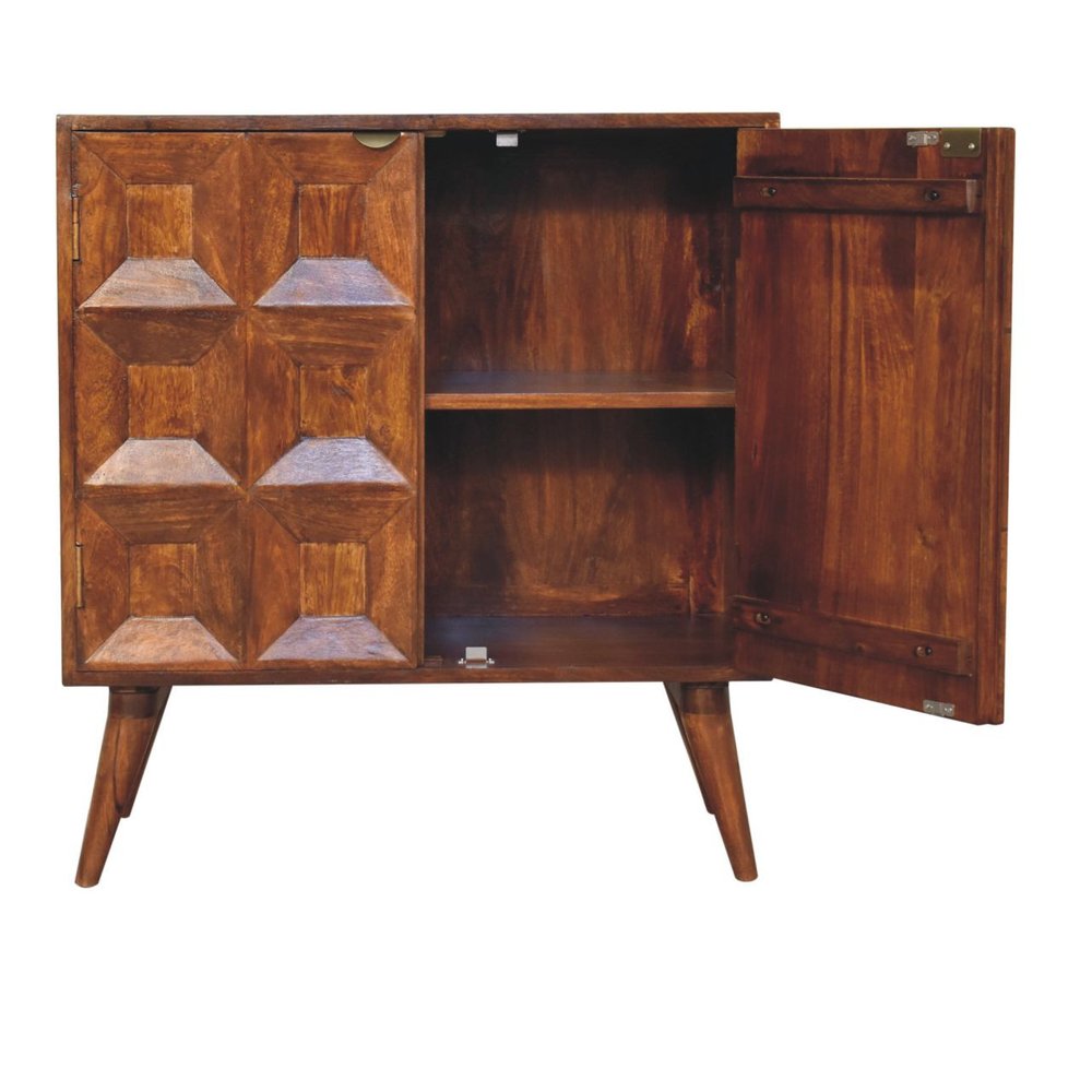 32" Chestnut Solid Wood Textured Door Accent Cabinet With Two Doors