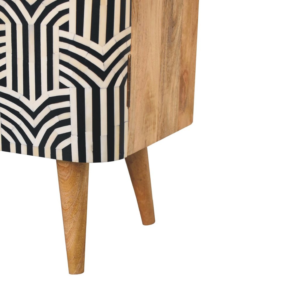 32" Dark Brown Black and White Solid Wood And Inlaid Bone Textured Accent Cabinet With Two Doors