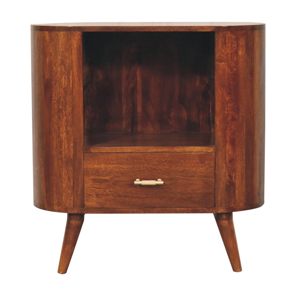 30" Chestnut Solid Wood Oval Accent Cabinet With One Drawer