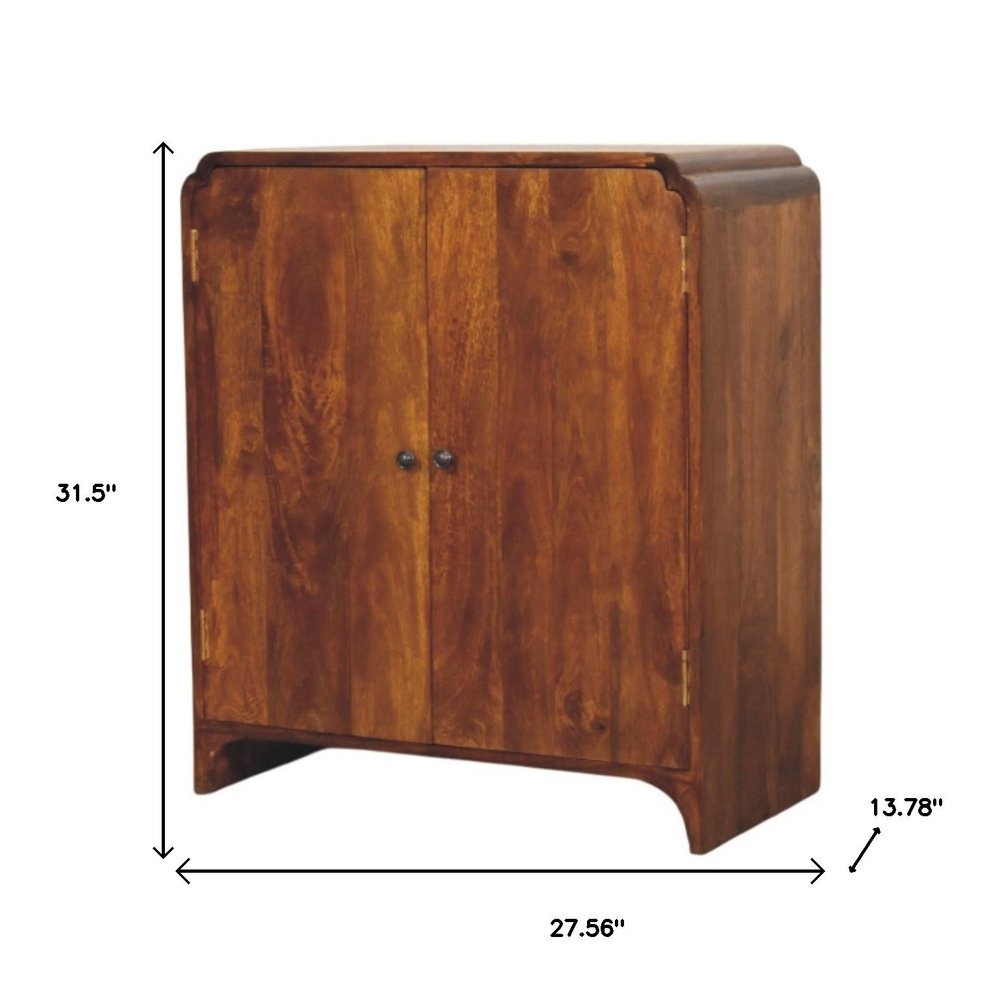 32" Chestnut Solid Wood Scallop Edge Accent Cabinet With Two Doors
