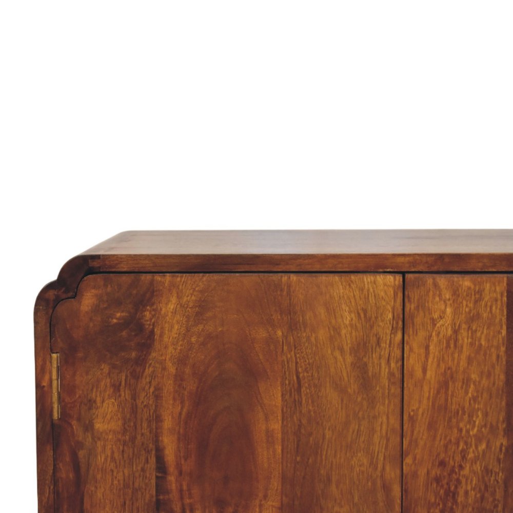 32" Chestnut Solid Wood Scallop Edge Accent Cabinet With Two Doors