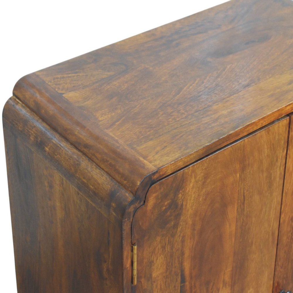 32" Chestnut Solid Wood Scallop Edge Accent Cabinet With Two Doors