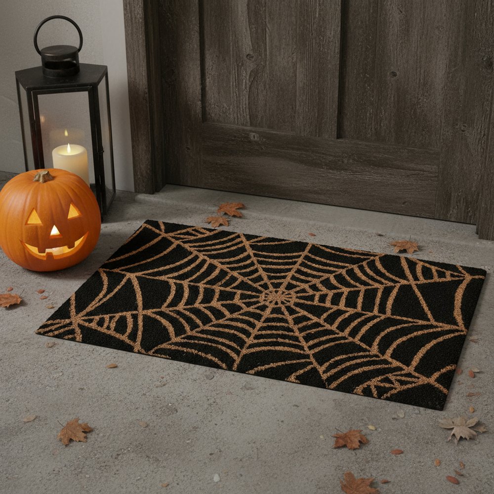 17" X 29" Black And Natural Halloween Halloween Outdoor Coir Door Mat