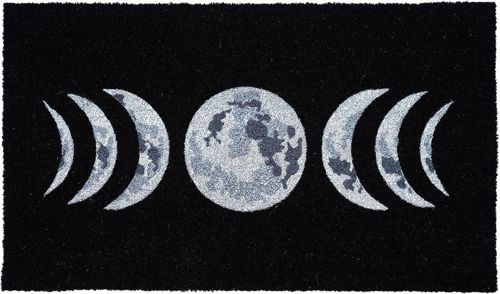 17" X 29" Black And White Phases Of The Moon Outdoor Coir Door Mat