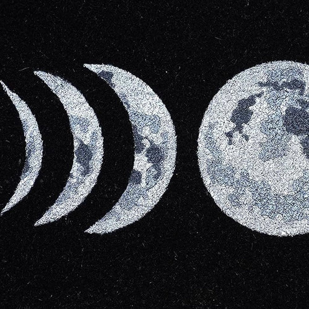17" X 29" Black And White Phases Of The Moon Outdoor Coir Door Mat