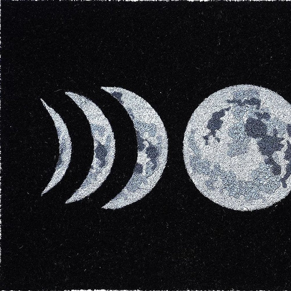 17" X 29" Black And White Phases Of The Moon Outdoor Coir Door Mat