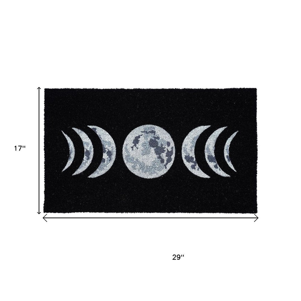 17" X 29" Black And White Phases Of The Moon Outdoor Coir Door Mat