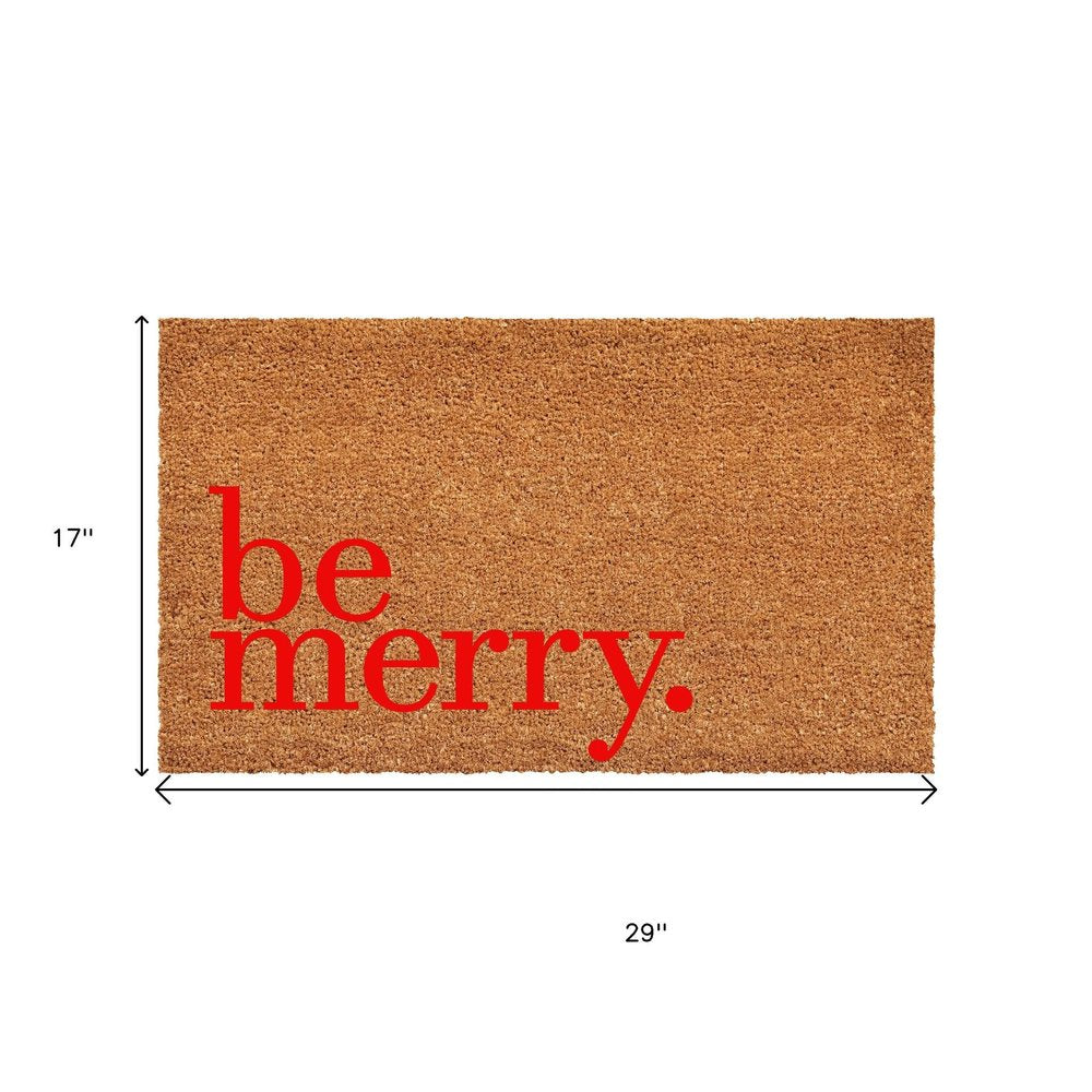 17" X 29" Brown And Red Christmas Outdoor Coir Door Mat
