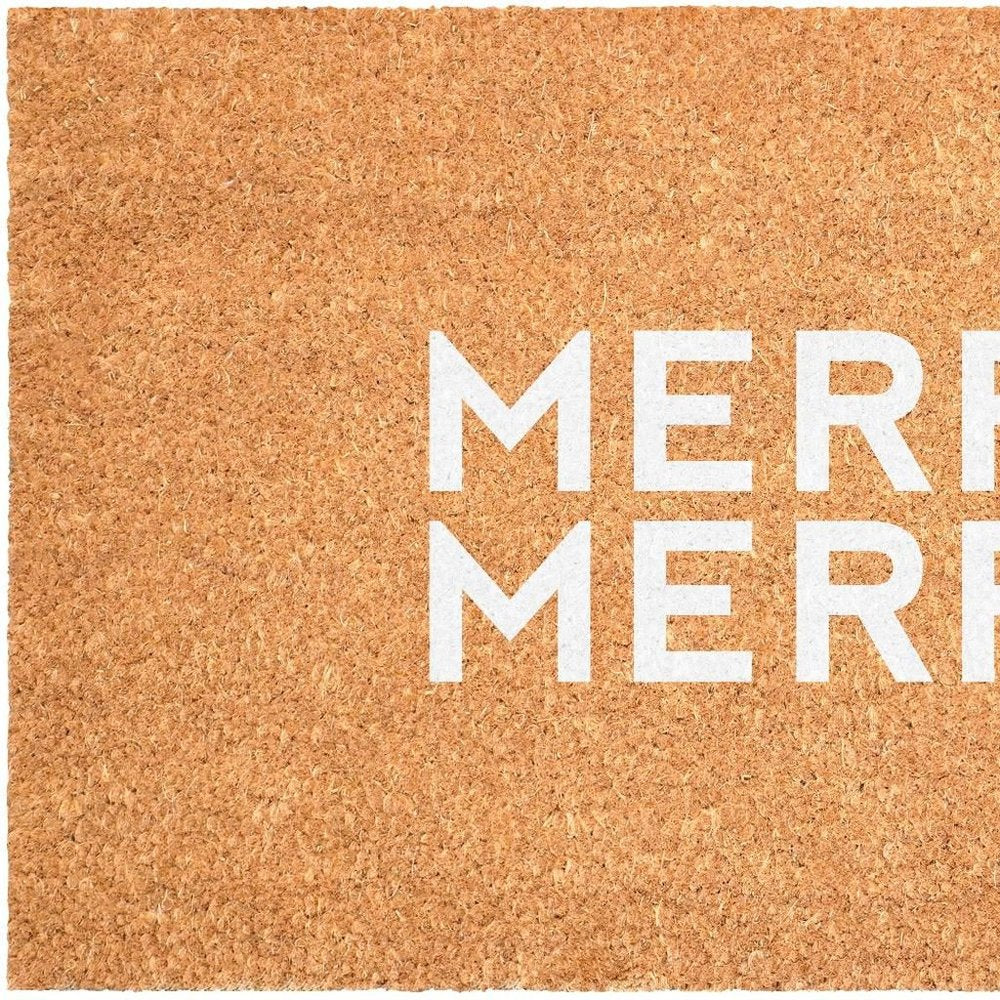 17" X 29" Brown And White Christmas Outdoor Coir Door Mat