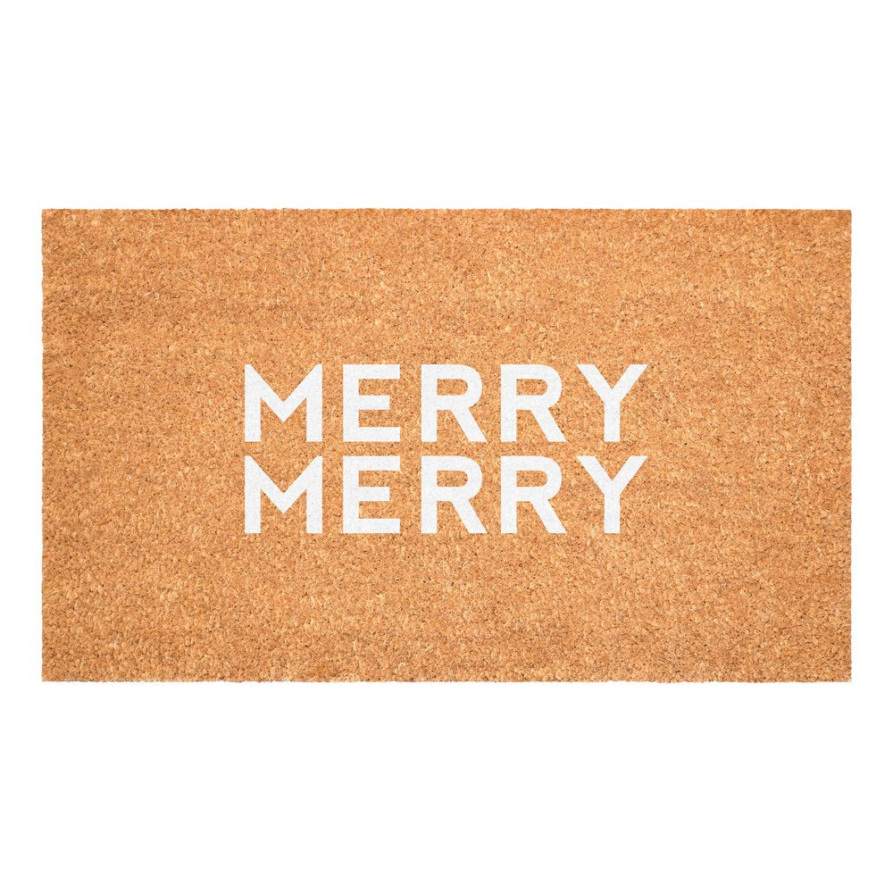17" X 29" Brown And White Christmas Outdoor Coir Door Mat