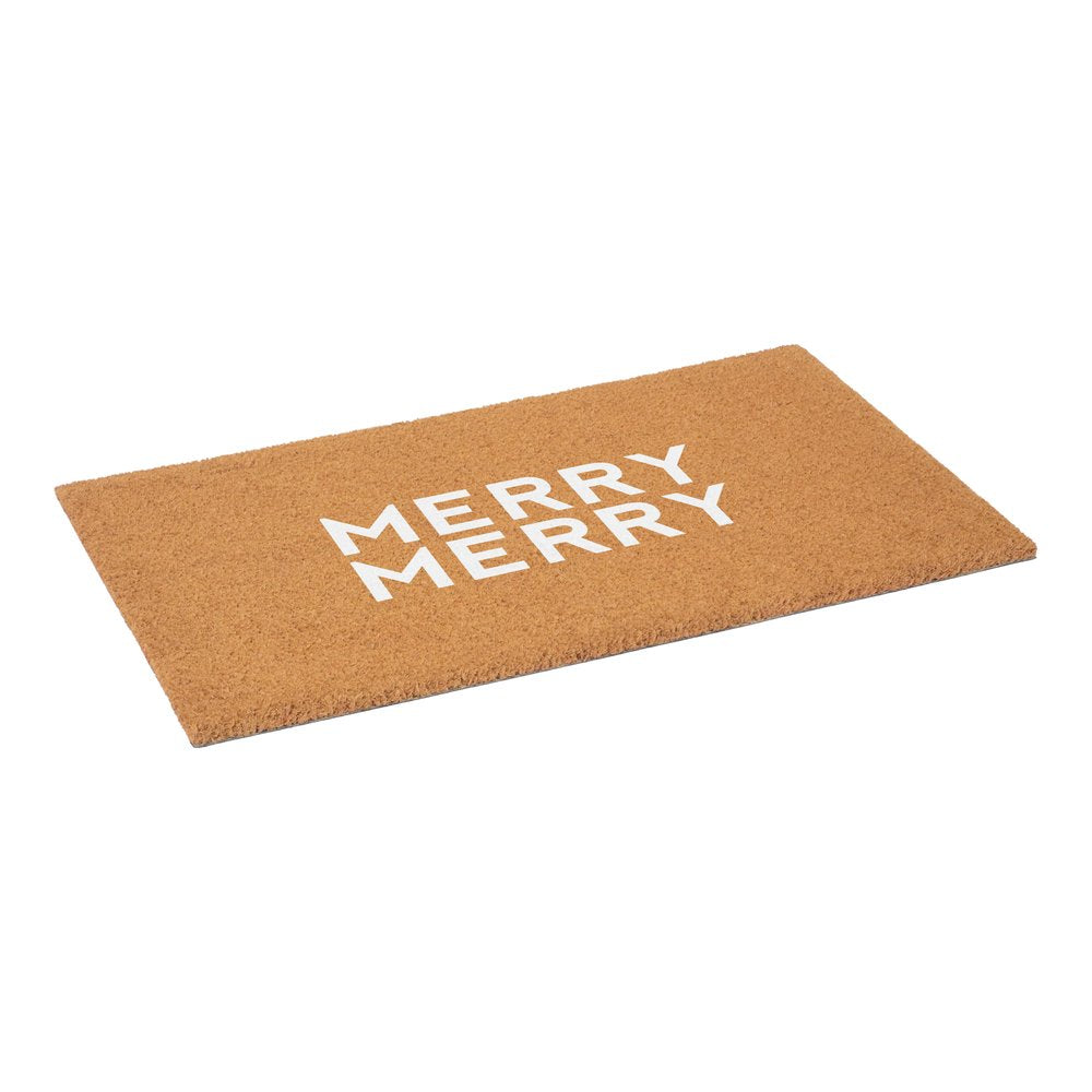 17" X 29" Brown And White Christmas Outdoor Coir Door Mat