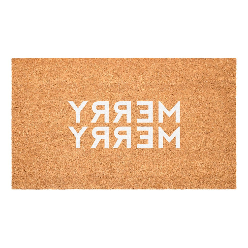 17" X 29" Brown And White Christmas Outdoor Coir Door Mat