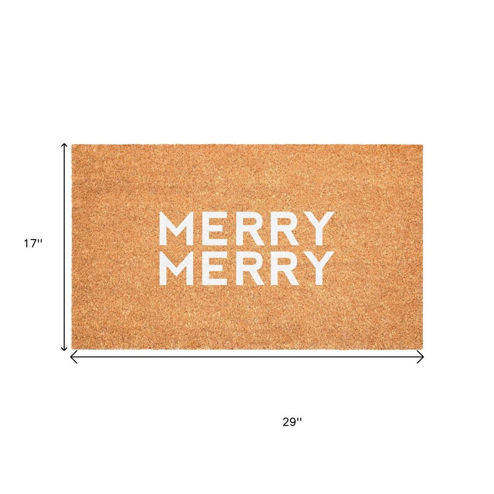 17" X 29" Brown And White Christmas Outdoor Coir Door Mat