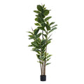 7" Green Artificial Rubber In Cylindrical Black Cement Pot