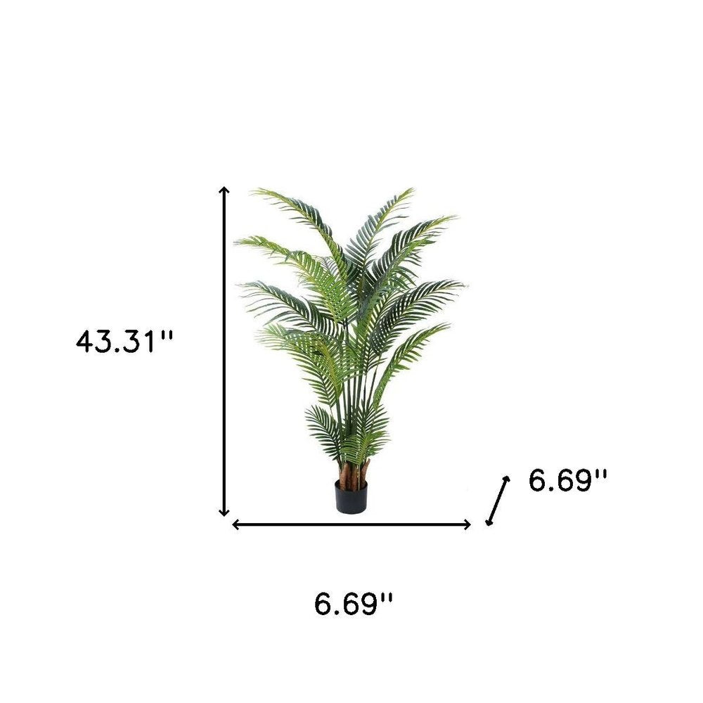 59" Green Artificial Palm Tree In Cylindrical Black Cement Pot