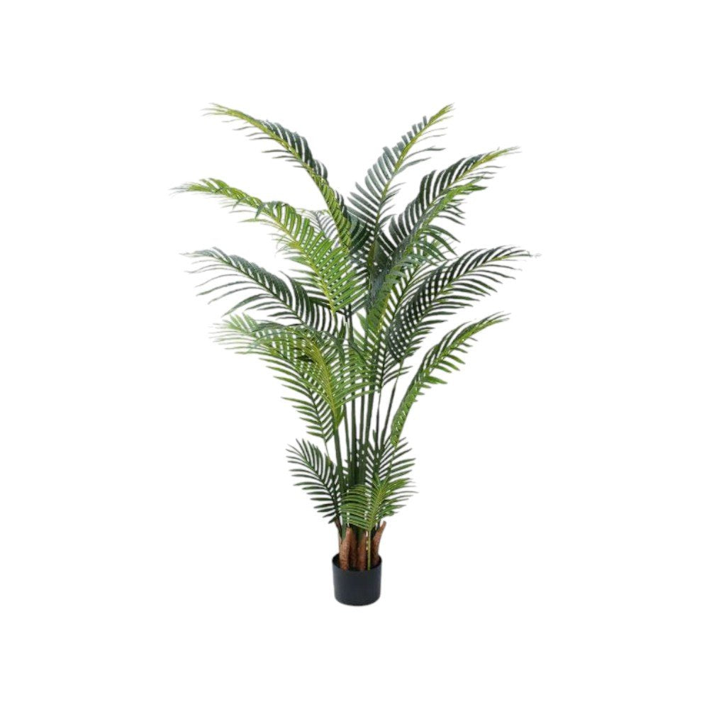 59" Green Artificial Palm Tree In Cylindrical Black Cement Pot