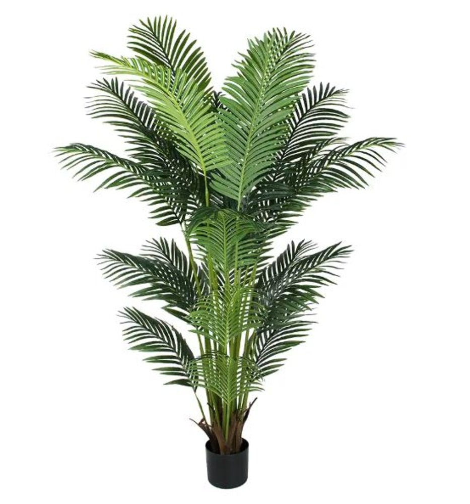 7" Green Artificial Palm In Cylindrical Black Cement Pot