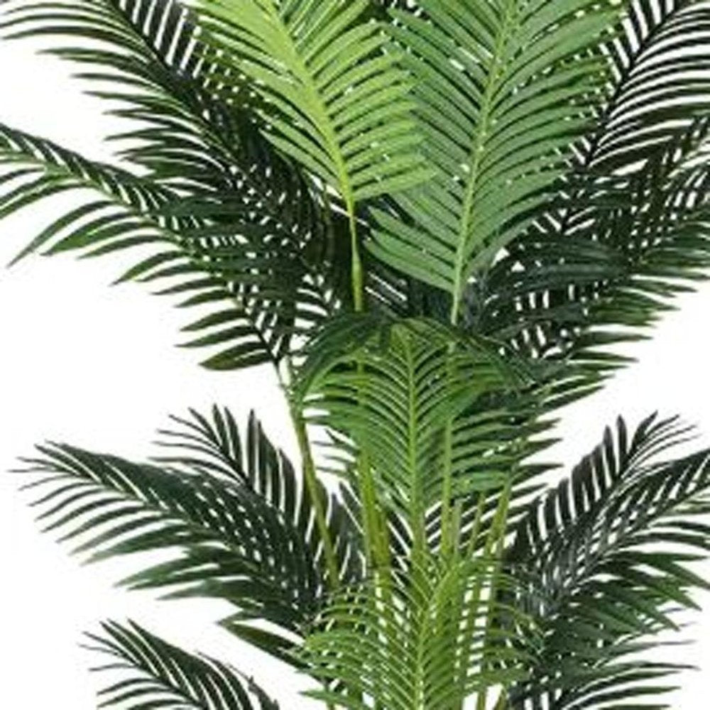 7" Green Artificial Palm In Cylindrical Black Cement Pot