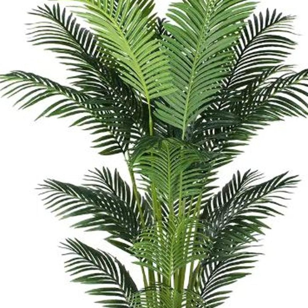 7" Green Artificial Palm In Cylindrical Black Cement Pot