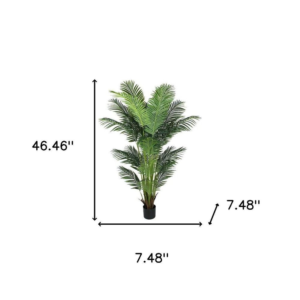 7" Green Artificial Palm In Cylindrical Black Cement Pot