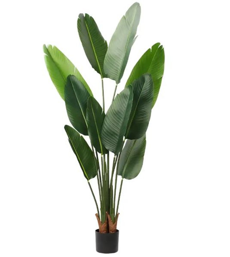 63" Green Artificial Banana Leaf Tree In Cylindrical Black Cement Pot