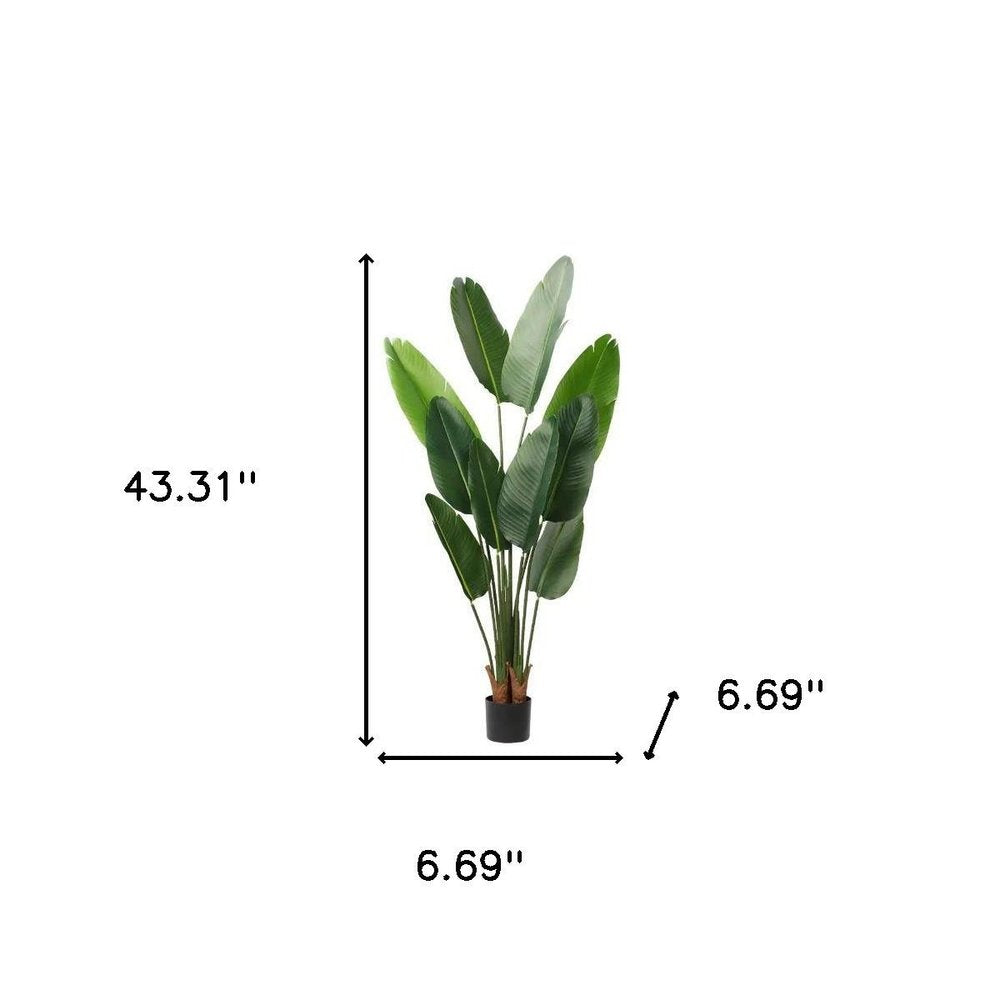 63" Green Artificial Banana Leaf Tree In Cylindrical Black Cement Pot