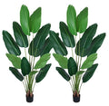 Set of Two 7" Green Artificial Banana Leaf In Cylindrical Black Cement Pot