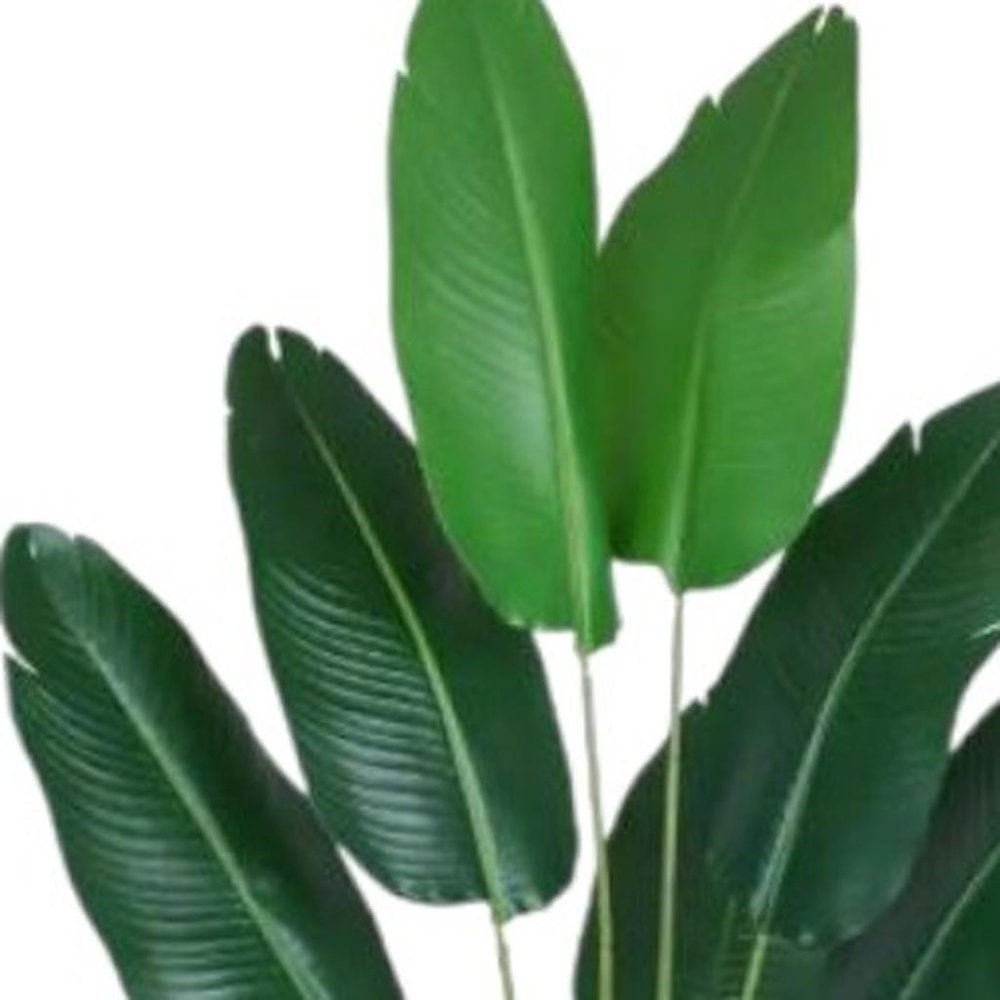 Set of Two 7" Green Artificial Banana Leaf In Cylindrical Black Cement Pot