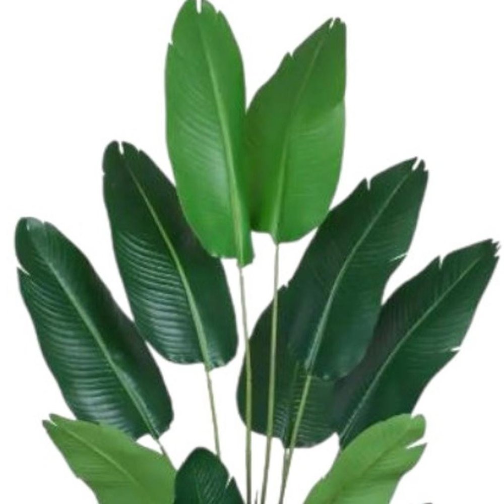 Set of Two 7" Green Artificial Banana Leaf In Cylindrical Black Cement Pot
