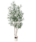 7" Green Artificial Olive In Cylindrical White Cement Pot