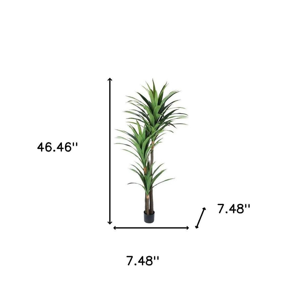 7" Green Artificial Yucca In Cylindrical Black Cement Pot