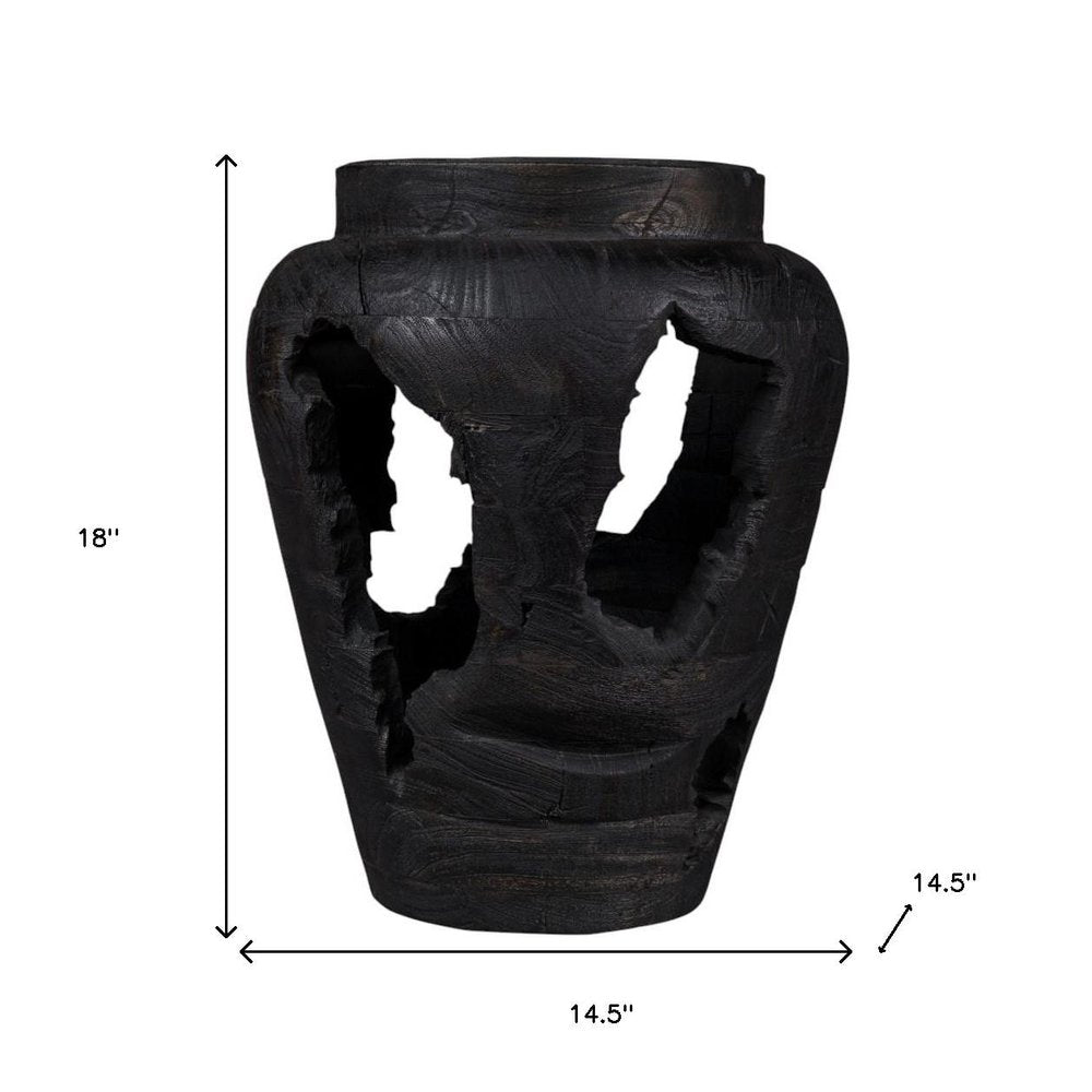 18" Black Solid Wood Modern Abstract Table Vase With Sculptural Details